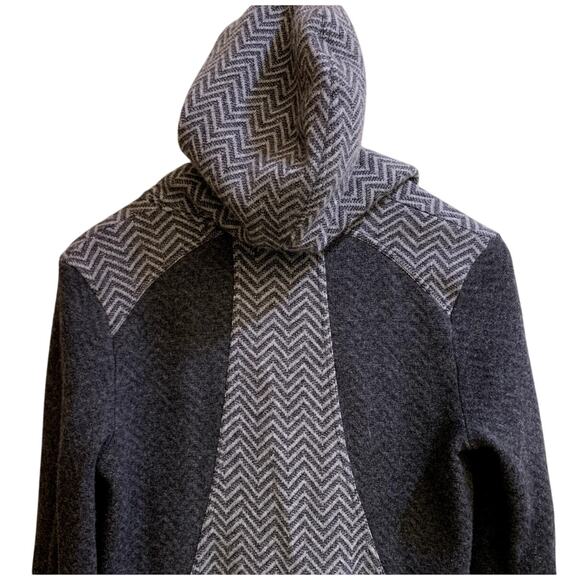 prana Women Jacket Medium Wool Blend Gray Black Herringbone Full Front Zip Hood - Picture 9 of 12